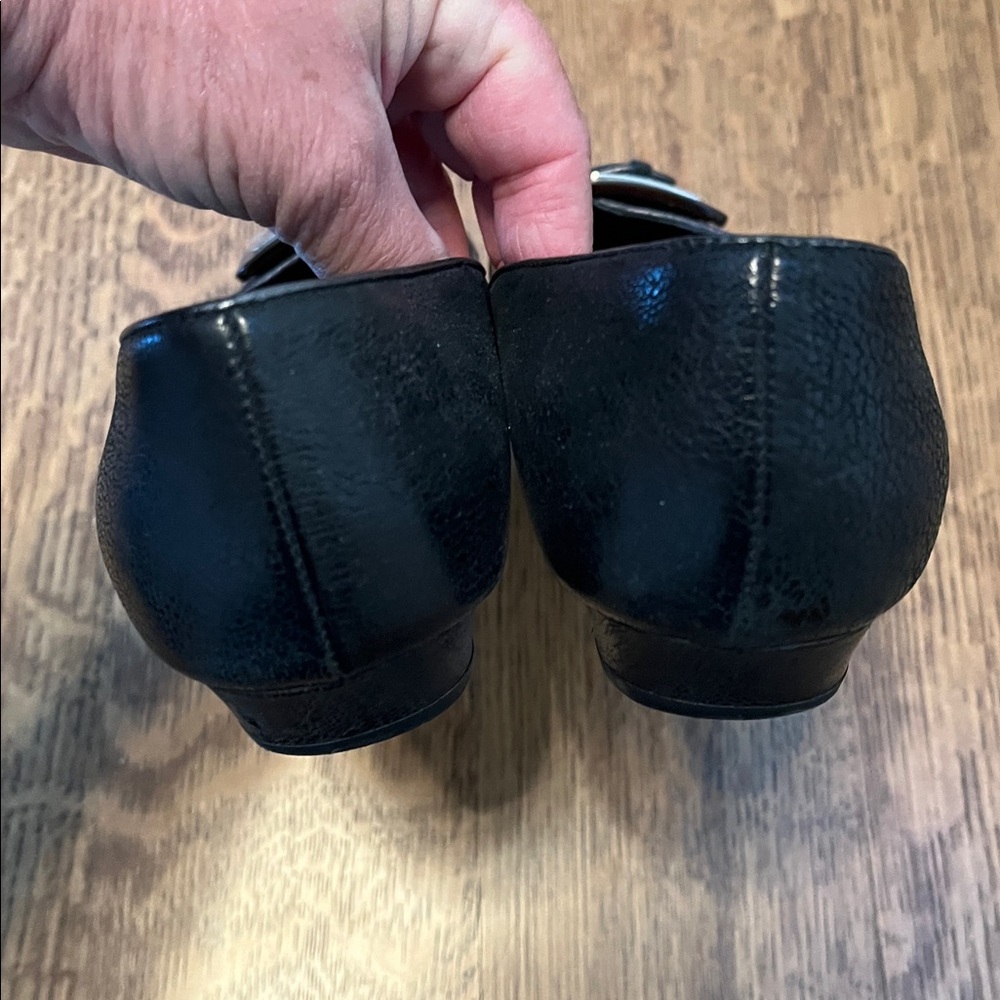 Prada Black Leather Point Toe Flats with Silver Buckle - Picture 7 of 12